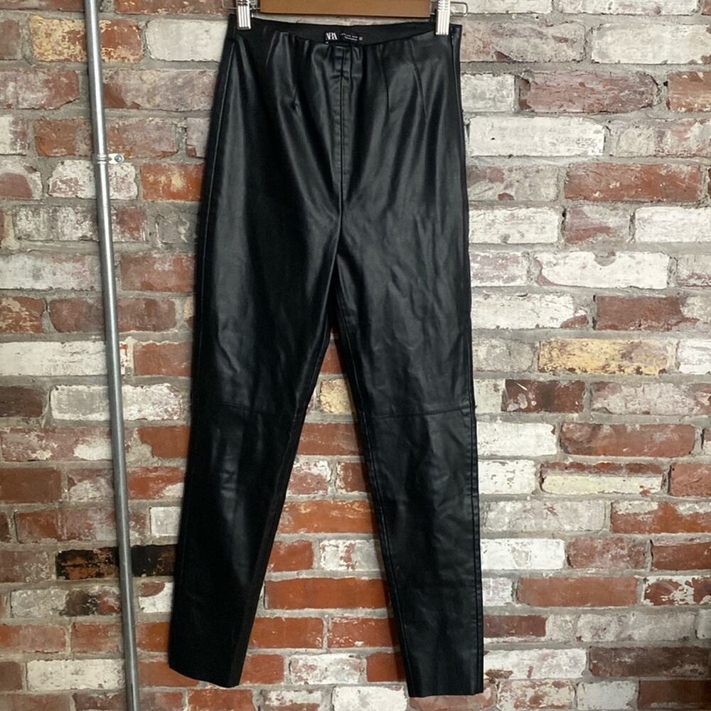 Zara Straight Leg Black Faux Leather Pants Size S